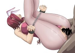 Rule 34 | 1boy, 1girl, animal ears, blue eyes, bound, bound wrists, breasts, chain, code geass, fake animal ears, iwao178, kouzuki kallen, large breasts, legs up, leotard, lying, missionary, on back, pantyhose, penis, pink leotard, pink pantyhose, playboy bunny, rabbit ears, red hair, sex, torn clothes, torn pantyhose, vaginal