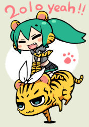 Rule 34 | 10s, 1girl, 2010, :3, animal ears, animalization, blush stickers, chan co, chibi, fang, hatsune miku, kagamine rin, new year, paw print, tiger, tiger ears, vocaloid