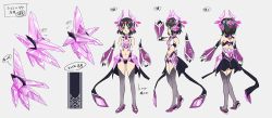 Rule 34 | 1girl, aqua eyes, arm up, artist request, bare shoulders, bikini, bikini top only, black footwear, black gloves, black hair, black loincloth, black panties, black skirt, blush, breasts, character name, character sheet, cleavage, clenched hands, collar, commentary request, cropped arms, crystal, detached collar, elbow gloves, floating, floating object, floating weapon, from behind, from side, full body, gauntlets, gloves, grey background, grey thighhighs, groin, headphones, jewelry, kneepits, kohinata miku, loincloth, looking at viewer, mecha musume, medium breasts, mirror, multiple views, navel, official art, open hands, overskirt, panties, parted lips, print loincloth, profile, purple collar, purple footwear, revealing clothes, senki zesshou symphogear, senki zesshou symphogear xd unlimited, short hair, simple background, skirt, smile, staff, standing, swimsuit, symphogear pendant, thighhighs, topless, translation request, turtleneck, underwear, weapon, white bikini, white footwear, white gloves