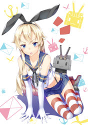 Rule 34 | 10s, 1girl, absurdres, blonde hair, blue eyes, elbow gloves, gloves, hair ornament, hairband, highres, kantai collection, long hair, oto (ginswallow), rensouhou-chan, shimakaze (kancolle), simple background, striped clothes, striped thighhighs, thighhighs, totsuki kakeru