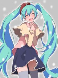 Rule 34 | 1girl, ahoge, akabuchi megane, bad id, bad pixiv id, dress, earrings, closed eyes, green hair, hat, hatsune miku, highres, jewelry, long hair, open mouth, sketch, solo, thighhighs, twintails, very long hair, vocaloid