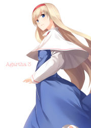 Rule 34 | 1girl, alice margatroid, alternate hair length, alternate hairstyle, blonde hair, blue eyes, capelet, cover, cover page, highres, long hair, pino (birthdayparty), solo, touhou, very long hair, white background