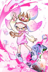 Rule 34 | + +, 1girl, arm up, can, closed mouth, commentary request, crown, drink, energy drink, floating hair, food, fruit, full body, gem, gold necklace, gradient background, gradient hair, green gemstone, highres, hood, hood down, hoodie, inkling, jewelry, liquid, long sleeves, looking at viewer, medium hair, mole, mole under mouth, multicolored hair, multiple rings, necklace, nintendo, oversized object, paripi nasubi, peach, pearl (splatoon), pink background, pink gemstone, pink hair, pink hoodie, ring, shoes, short eyebrows, simple background, sleeves past wrists, smile, sneakers, solo, sparkle, splatoon (series), splatoon 2, splatoon 2: octo expansion, star-shaped pupils, star (symbol), strong zero, symbol-shaped pupils, tentacle hair, thick eyebrows, thumb ring, two-tone hoodie, v-shaped eyebrows, white background, white footwear, white hair, white hoodie, yellow eyes