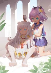 Rule 34 | + +, 2girls, :&lt;, azur lane, barefoot, behind another, blue eyes, bluesnail, bow, breasts, brushing another&#039;s hair, brushing hair, cleavage, closed mouth, clothing cutout, collarbone, commentary request, cross hair ornament, crown, double bun, epaulettes, frown, hair bow, hair brush, hair bun, hair ornament, half updo, highres, holding, holding brush, javelin (azur lane), kneeling, le malin (azur lane), long hair, looking at another, looking at viewer, mini crown, multiple girls, no shoes, open mouth, pantyhose, purple hair, short hair, sidelocks, silver hair, sitting, small breasts, smile, sunlight, toes, underboob, underboob cutout, very long hair, white legwear