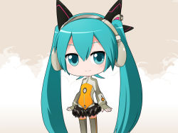 Rule 34 | 1girl, aqua eyes, aqua hair, bad id, bad pixiv id, chibi, hatsune miku, headset, highres, long hair, odds &amp; ends (vocaloid), project diva (series), project diva f, skirt, smile, solo, twintails, ume (rabbit punch), vocaloid