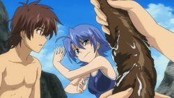 Rule 34 | animated, animated gif, anime screenshot, blue eyes, blue hair, hattori junko, ichiban ushiro no daimaou, sai akuto, screencap, sea cucumber, sexually suggestive, swimsuit