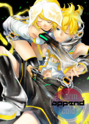 Rule 34 | 1boy, 1girl, arm warmers, bad id, bad pixiv id, blonde hair, blue eyes, brother and sister, detached sleeves, hair ornament, hair ribbon, hairclip, headphones, kagamine len, kagamine len (append), kagamine rin, kagamine rin (append), kai (charcoal), kai (pixiv463508), navel, ribbon, short hair, shorts, siblings, smile, twins, vocaloid, vocaloid append, wince