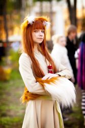 Rule 34 | anastasiya reznikova, animal ears, animated, animated gif, brown eyes, brown hair, cosplay, holo, holo (cosplay), looking at viewer, photo (medium), smile, spice and wolf, tagme, tail, traditional clothes