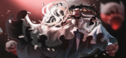 Rule 34 | 1girl, abyssal ship, blurry, breasts, cannon, cleavage, clothes lift, colored skin, covered mouth, depth of field, dress, dress lift, floating hair, glowing, glowing eyes, hand up, highres, horns, kantai collection, large breasts, leg up, long hair, looking at viewer, machinery, mask, midway princess, moni, mouth mask, pale skin, red eyes, rigging, serious, sidelocks, solo, thighs, veins, very long hair, white dress, white hair, white skin, wind, wind lift