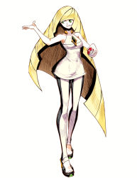 Rule 34 | 10s, 1girl, blonde hair, creatures (company), full body, game freak, genzoman, green eyes, long hair, lusamine (pokemon), mature female, md5 mismatch, nintendo, poke ball, poke ball (basic), pokemon, pokemon sm, resized, resolution mismatch, shoes, smile, solo, source smaller, standing, toe cleavage, toeless footwear, upscaled, very long hair