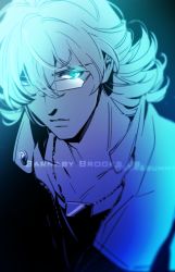 Rule 34 | 10s, 1boy, bad id, bad pixiv id, barnaby brooks jr., blue theme, character name, chikage (kinokodou), glasses, glowing, glowing eyes, jacket, male focus, solo, tiger &amp; bunny