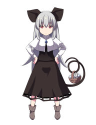 Rule 34 | 1girl, alternate hair length, alternate hairstyle, animal ears, basket, breasts, brown footwear, capelet, closed mouth, commentary request, crystal, expressionless, full body, grey hair, grey skirt, grey vest, hands on own hips, highres, jewelry, layered clothes, long hair, long skirt, long sleeves, looking at viewer, mouse (animal), mouse ears, mouse girl, mouse tail, nazrin, otoufu (wddkq314band), pendant, red eyes, shirt, shoes, simple background, skirt, skirt set, small breasts, standing, tail, touhou, vest, white background, white capelet, white shirt