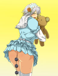 Rule 34 | anal beads, angry, ass, christie (doa), dead or alive, greco roman (spiral brain), highres, lolita fashion, sex toy, short hair, silver hair, stuffed animal, stuffed toy, sweat, tecmo, teddy bear, thighhighs