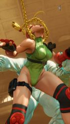 Rule 34 | 1girl, 3d, antenna hair, bare shoulders, blonde hair, blue eyes, braid, breasts, cammy white, covered navel, curvy, gloves, grabbing, grabbing from behind, green leotard, hat, highleg, highleg leotard, highres, large breasts, leotard, lips, long hair, mask, red gloves, red headwear, ryona, screencap, sexually suggestive, shiny clothes, street fighter, street fighter v, thighs, third-party edit, thong leotard, train station, twin braids, vega (street fighter), very long hair, wide hips