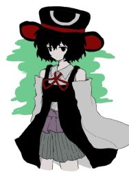 Rule 34 | 1other, androgynous, bare shoulders, black eyes, black hair, black hat, black vest, closed mouth, collared shirt, cropped legs, detached sleeves, enraku tsubakura, expressionless, eye of senri, green hakama, green skirt, hakama, hakama short skirt, hakama skirt, hat, japanese clothes, len&#039;en, long sleeves, looking ahead, neck ribbon, needless (toyaco), other focus, red hat, red ribbon, ribbon, shirt, short hair, simple background, skirt, sleeveless, sleeves past fingers, sleeves past wrists, solo, two-sided fabric, two-sided headwear, vest, white background, white shirt, white sleeves, wide sleeves