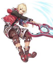 Rule 34 | 1boy, blonde hair, blue eyes, highres, looking at viewer, male focus, monado, nintendo, open mouth, short hair, shulk (xenoblade), simple background, solo, sword, weapon, white background, xenoblade chronicles (series), xenoblade chronicles 1, xenoblade chronicles (series), yappen