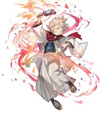 Rule 34 | 1boy, closed eyes, dragonstone, fire emblem, fire emblem fates, fire emblem heroes, grin, hagoita, heart attack, highres, japanese clothes, kana (fire emblem), kana (male) (fire emblem), kana (male) (rising dragon) (fire emblem), kimono, nintendo, non-web source, official alternate costume, official art, paddle, scarf, smile, solo, spiked hair, teeth, v-shaped eyebrows, white hair