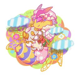 Rule 34 | 1girl, beco (100me), bee, bug, cloud, closed eyes, hat, insect, insect wings, kirby: triple deluxe, kirby (series), monster, nightcap, nightgown, nintendo, no humans, queen sectonia, sleeping, smile, solo, stuffed toy, taranza, wasp, wings
