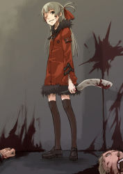 Rule 34 | 1girl, ayakura juu, blood, blood on face, coat, knife, kukri, original, solo focus, thighhighs