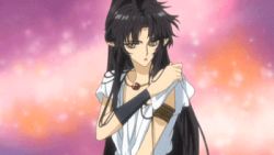 Rule 34 | 1boy, animated, animated gif, armband, ashura (rg veda), black hair, blush, heart, jewelry, kiss, lipstick, long hair, lowres, makeup, male focus, necklace, pointy ears, rg veda, solo, trap, wink, yellow eyes