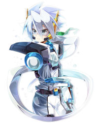 Rule 34 | 1boy, armor, black footwear, boots, goggles, green ribbon, grey pants, long sleeves, looking to the side, male focus, pants, rento (rukeai), ribbon, saikyou ginga ultimate zero ~battle spirits~, grey eyes, silver hair, solo, spiked hair, zero the silver