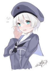 Rule 34 | 1girl, ^^^, absurdres, black neckerchief, blue dress, blue eyes, blue hat, blue sailor collar, calin, commentary request, dated, dress, hat, highres, kantai collection, neckerchief, one-hour drawing challenge, sailor collar, sailor dress, sailor hat, short hair, signature, simple background, solo, upper body, white background, white hair, z1 leberecht maass (kancolle)