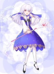 Rule 34 | 1girl, dress, fire emblem, fire emblem: three houses, full body, hair ornament, heroes relic (fire emblem), highres, holding, holding staff, long hair, long sleeves, lysithea von ordelia, magic circle, nintendo, open mouth, pink eyes, solo, staff, thrysus (staff), user sjfs3428, white hair, white legwear