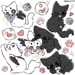 Rule 34 | !, + +, animal, animal focus, animalization, biting, black cat, black eyes, black horns, black wings, blush, can, canned tuna, cat, closed eyes, closed mouth, commentary request, creature, ear biting, feathered wings, fish, full body, heart, horns, kim dokja, korean text, looking at viewer, mouth hold, multiple views, musical note, no humans, omniscient reader&#039;s viewpoint, one eye closed, open mouth, paw print, pawpads, san saaaaan, shin yoosung, simple background, stretching, sunfish, tears, tongue, tongue out, white background, white cat, winged animal, wings, yoo joonghyuk