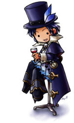 1boy alcohol chibi frederic_chopin_(trusty_bell) fuju full_body hat lowres male_focus sitting solo top_hat trusty_bell white_background wine