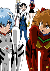Rule 34 | 1boy, 4girls, absurdres, akagi ritsuko, all fours, ass, ayanami rei, black dress, blonde hair, blue eyes, blue hair, bodysuit, brown hair, bulge, butt crack, coat, covering privates, crossed arms, dress, embarrassed, erection, erection under clothes, expressionless, eywy4324, hair ornament, highres, ikari shinji, katsuragi misato, long hair, looking at another, looking back, multiple girls, neon genesis evangelion, pilot suit, plugsuit, purple hair, red bodysuit, red eyes, sexually suggestive, short hair, skin tight, skindentation, skirt, souryuu asuka langley, take your pick, two side up, very long hair, white bodysuit