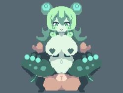 Rule 34 | 1girl, animated, bouncing breasts, breasts, femdom, frog girl, green hair, heart pasties, pasties, pixel art, reverse cowgirl position, sex, sex from behind, smile, straddling, tacchon, tagme, video