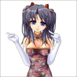 Rule 34 | 1girl, bare shoulders, breasts, china dress, chinese clothes, cleavage, clothing cutout, dress, elbow gloves, female focus, gloves, head tilt, looking at viewer, oekaki, original, parted lips, pixel art, shoulder cutout, simple background, smile, solo, tareme, upper body, white background, white gloves, yuuki, yuuki (silent moon)