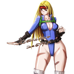 Rule 34 | 1girl, alternate costume, alternate hairstyle, antenna hair, bad id, bad pixiv id, belt, blue leotard, breasts, cammy white, cleavage, clenched hand, dated, fighting stance, fingerless gloves, gloves, goggles, goggles on head, hair down, highleg, highleg leotard, kashoukou, large breasts, leotard, long sleeves, scar, solo, street fighter, street fighter v, unzipped