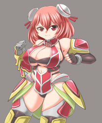 Rule 34 | 1girl, absurdres, adapted costume, armor, bare shoulders, breasts, cameltoe, cleavage, cowboy shot, curvy, double bun, highres, ibaraki kasen, large breasts, naniwadou, navel, pink eyes, pink hair, solo, thick thighs, thighs, touhou, wide hips