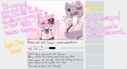 Rule 34 | 2girls, absurdres, animal ears, breasts, collar, cup, dedalo, english text, gradient background, grey hair, highres, holding, holding mug, huge breasts, implied sex, large breasts, looking at viewer, makeup, masturbation, medium hair, mug, multiple girls, nipples, nyatasha nyanners, open mouth, pink hair, pointy ears, runny makeup, snuffy (vtuber), testicles, virtual youtuber