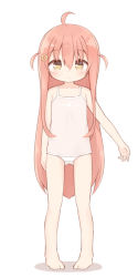 Rule 34 | 1girl, ahoge, ayanepuna, bare arms, bare legs, bare shoulders, barefoot, blush, brown eyes, brown hair, camisole, closed mouth, full body, gluteal fold, hair between eyes, hair ornament, hairclip, highres, ii (ayanepuna), long hair, looking at viewer, original, panties, pigeon-toed, pink camisole, shadow, solo, standing, two side up, underwear, underwear only, very long hair, white background, white panties