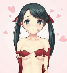 Rule 34 | 10s, 1girl, animated, animated gif, black hair, blue eyes, blush, bouncing breasts, breasts, covered erect nipples, emofuri, huge filesize, kantai collection, long hair, looking at viewer, md5 mismatch, mikuma (kancolle), paint musume, small breasts, solo, standing, torn clothes, twintails, ugoira