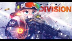 Rule 34 | 1girl, absurdres, aiming, beanie, black hat, blonde hair, blue eyes, blush, clenched teeth, copyright name, foregrip, freckles, goggles, goggles on headwear, gun, hair behind ear, hat, highres, holding, holding gun, holding weapon, iwasawayuki, jacket, lens flare, letterboxed, looking ahead, military, nose blush, parted lips, shadow, shell casing, solo, sweatdrop, teeth, tom clancy&#039;s the division, upper body, weapon, weapon request, white jacket