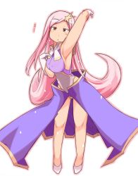 Rule 34 | 1girl, arm up, armpits, ast67, breasts, cosplay, female focus, gloves, gundam, gundam seed, gundam seed destiny, hair ornament, highres, leotard, long hair, lucy maria misora, meer campbell, meer campbell (cosplay), pink hair, simple background, solo, star (symbol), star hair ornament, to heart (series), to heart 2, triangle mouth, white background, white gloves