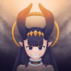 Rule 34 | evil smile, evill grin, fangs, grin, halo, highres, hololive, hololive english, horns, looking at viewer, looking forward, mole, mole under eye, ninomae ina&#039;nis, pointy ears, procreate (medium), smile, taiggerrock, virtual youtuber