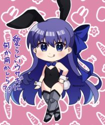 Rule 34 | 1girl, :q, animal ears, bare shoulders, black leotard, blue bow, blue eyes, blush, boots, bow, chibi, closed mouth, commentary request, fake animal ears, fate/grand order, fate (series), full body, grey footwear, grey thighhighs, hair between eyes, hair bow, hand on own hip, highres, leotard, meltryllis, meltryllis (fate), meltryllis (swimsuit lancer) (fate), outline, pink background, playboy bunny, popo (popopuri), purple eyes, rabbit ears, smile, solo, standing, strapless, strapless leotard, thigh boots, thighhighs, tongue, tongue out, translation request, twitter username, white outline, wrist cuffs