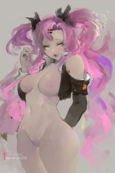 Rule 34 | 2b1r, 2bells1ravine, absurdres, breasts, highres, holding, holding hair, jacket, navel, nicole demara (zenless zone zero), nipples, nude, pink hair, pussy, tongue, tongue out, twintails, zenless zone zero, zzz