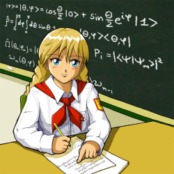 Rule 34 | 2ch.ru, blonde hair, blue eyes, braid, huyase, mascot, math, physics, ru-chans, slavya-chan, soviet pioneer, twin braids, writing