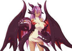Rule 34 | 1girl, animal ears, animal hands, bad link, bare shoulders, claws, closed mouth, commission, cowboy shot, cyzir visheen, dragon horns, dragon tail, dragon wings, gold teeth, hair between eyes, heart, horns, jabberwock (monster girl encyclopedia), long hair, looking at viewer, meme attire, monster girl encyclopedia, multicolored hair, purple hair, red eyes, ribbed sweater, second-party source, smile, solo, standing, streaked hair, sweater, sweater vest, tail, tentacles, transparent background, very long hair, virgin killer sweater, wings