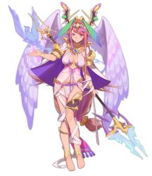 Rule 34 | 1girl, anklet, ark order, bandaged leg, bandages, barefoot, bird, bra, bracelet, breasts, cape, center opening, closed mouth, dress, fire, full body, hairband, head wings, holding, holding polearm, holding weapon, jewelry, large breasts, long hair, looking at viewer, low-tied long hair, necklace, pelvic curtain, pink hair, polearm, purple bra, qa&#039;a (ark order), red cucumber, sidelocks, sleeveless, sleeveless dress, smile, solo, tachi-e, thighlet, transparent background, underwear, very long hair, weapon, white cape, white dress, white wings, wings