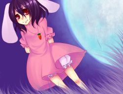 Rule 34 | 1girl, amase (siki696), animal ears, bad id, bad pixiv id, carrot, dress, female focus, gradient background, grass, inaba tewi, jewelry, moon, nature, necklace, outdoors, plant, rabbit ears, sky, solo, touhou