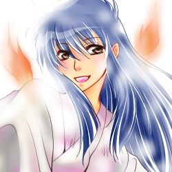 Rule 34 | aracco, blue hair, ghost sweeper mikami, himuro kinu, japanese clothes, long hair, lowres, miko, solo