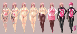 Rule 34 | 1girl, android, artist request, bra, breasts, dress, glasses, heart, helmet, highres, large breasts, lingerie, nude, pantyhose, pink hair, plump, pubic hair, robot, standing, underwear, x-ray