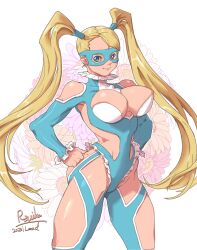 Rule 34 | bare shoulders, blonde hair, blue eyes, breasts, large breasts, long hair, mask, osanpogakari, rainbow mika, street fighter, twintails, very long hair, wrestling outfit
