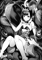 Rule 34 | 1girl, blunt bangs, breasts, greyscale, highres, hololive, hololive english, ichiren takushou, looking at viewer, mole, mole under eye, monochrome, ninomae ina&#039;nis, ninomae ina&#039;nis (1st costume), sidelocks, small breasts, solo, tentacles, toes, virtual youtuber